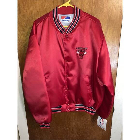 Vtg 90s Chicago Bulls Red Satin Jacket Swingster USA Made NWT Deadstock Men’s XL - Picture 1 of 16